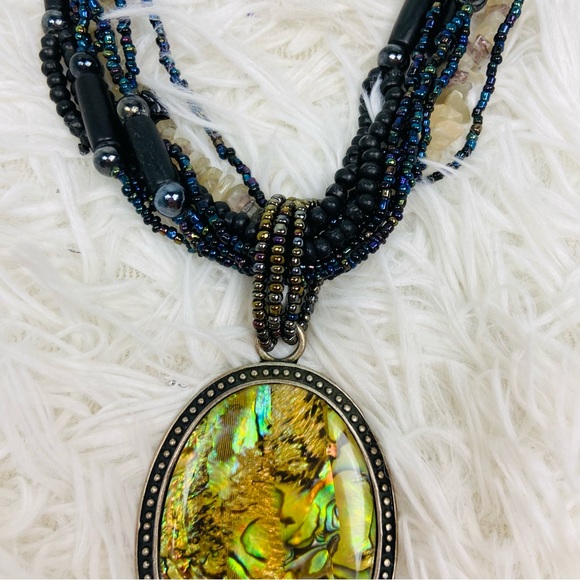 UNBRANDED multi fully beaded silver green gem layered necklace - Picture 6 of 16